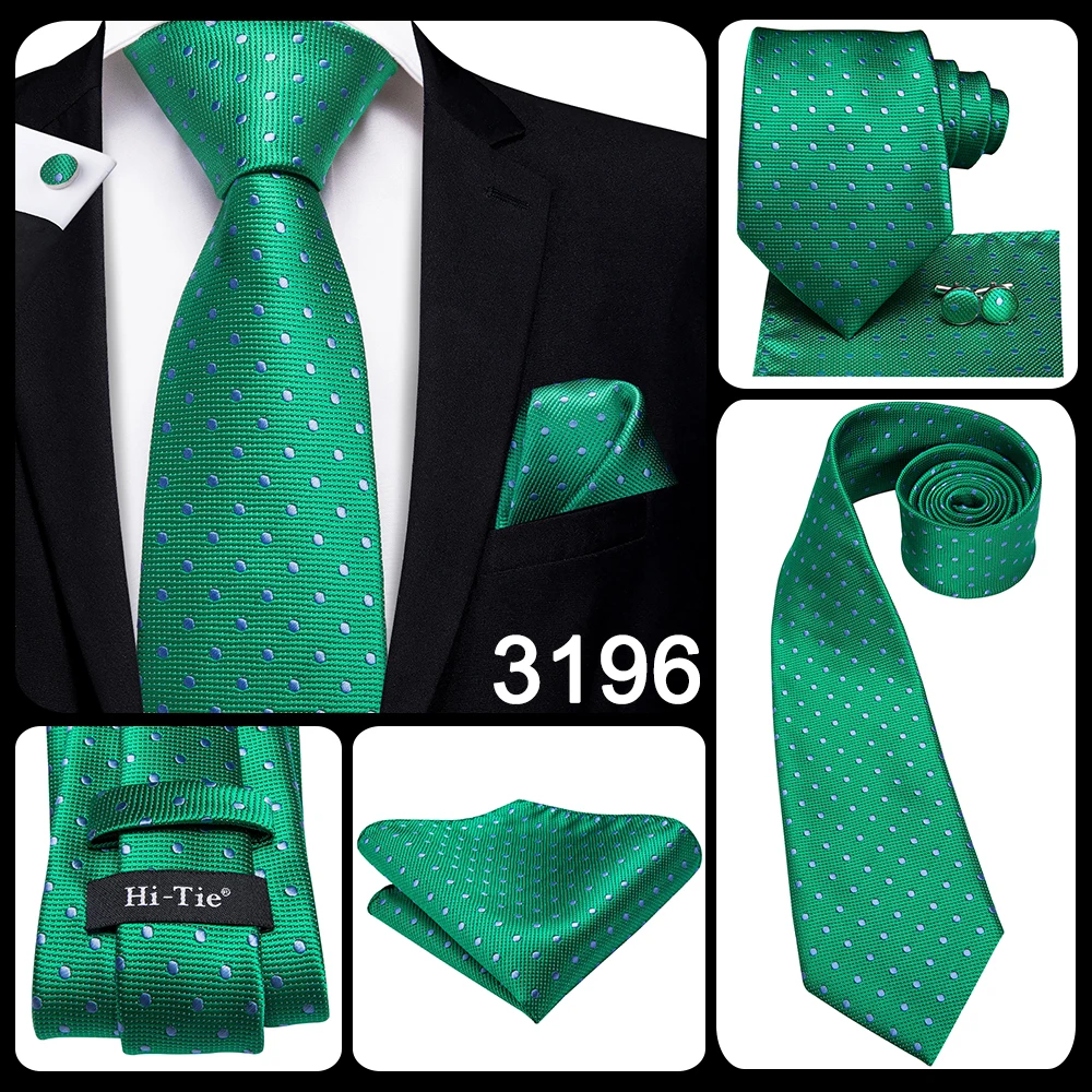 Hi-Tie Teal Green Solid Paisley Silk Wedding Tie For Men Fashion Design Quality Hanky Cufflink Men Gift Necktie Set Dropshipping