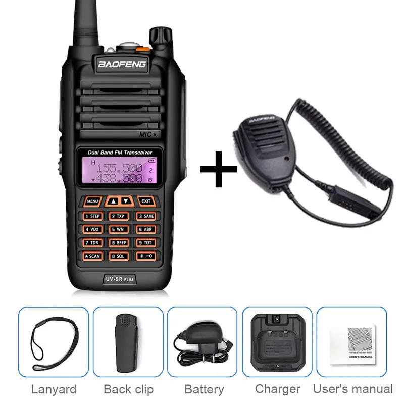 orange add mic Baofeng UV-9R PLUS 10 Вт Водонепроницаемая рация Двухдиапазонная UHF VHF морская ветчина CB радиопередатчик PMR 446 UV 9R передатчик - Цвет: orange add mic