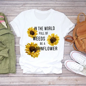 

Women 2020 Summer Short Sleeve Floral Sunflower 90s Print Lady T-shirts Top T Shirt Ladies Womens Graphic Female Tee T-Shirt