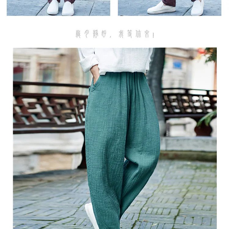 Pantalon femme ete/ г. Осенние и летние штаны, брюки свободные шаровары хлопковые льняные брюки, mujer verano AE60