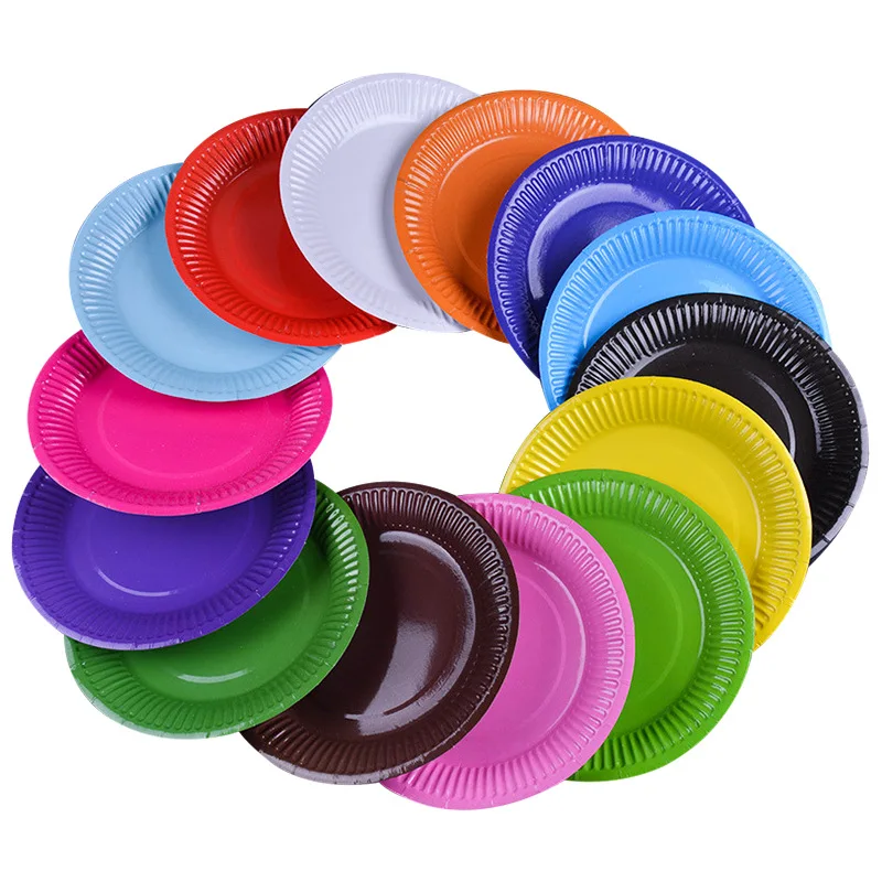 Description Picture 2 of item20Pcs/set  Blue Pink Yellow Colorful Disposable Tableware Happy Birthday Paper Plate Cup For Wedding Party Supplies Baby Shower