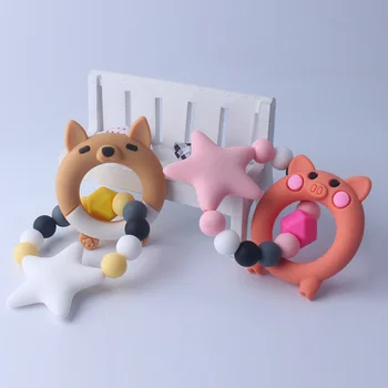 

2019 New Hot Sale Baby Food Grade Silicone Beads BPA Free Teether Toys Cute Pig Shaped Teething Nursing Bracelet Baby Teether