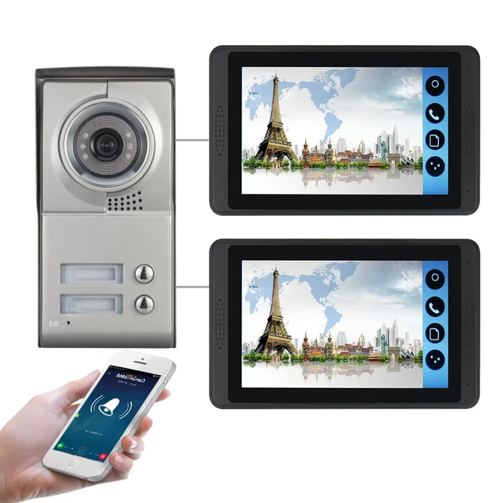 7 дюймов проводной беспроводной дверной видео домофон 2 единицы видео-домофон в квартиру с Android ios APP управление