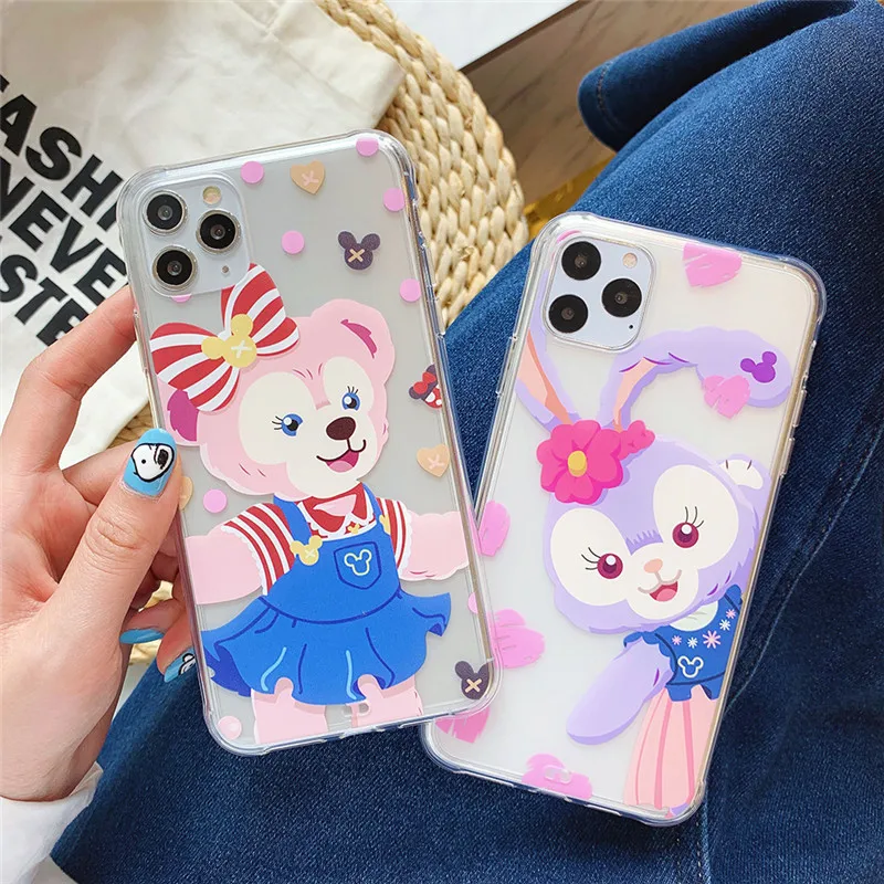 Милый чехол для телефона с мультяшным кроликом медведем для iphone 11 Pro Xs MAX XR X 7 8 plus, мягкий ТПУ+ жесткий прозрачный чехол-накладка