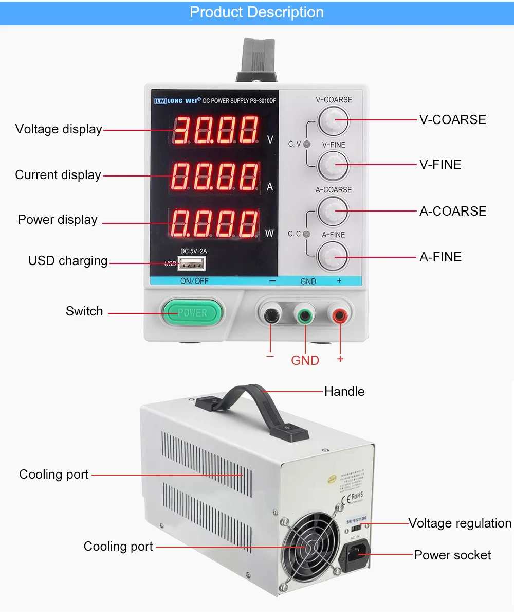 3010DF DC Питание светодиодный 4 цифры по ценам от производителя Дисплей 30V 10A Регулируемый лаборатории Питание для телефона инструменты для ремонта компьютеров зарядка через usb