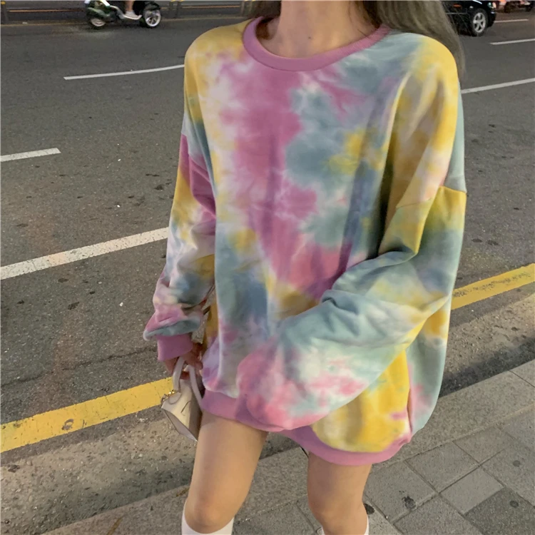 Корейская модная свободная уличная Толстовка Ins Harajuku с длинными рукавами, Женская Осенняя Новая повседневная толстовка с круглым вырезом