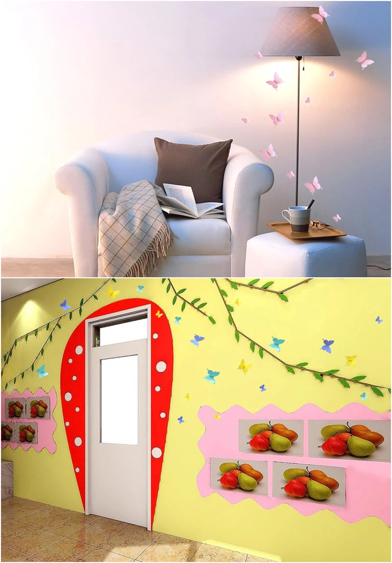 

3D Stereo PVC Simulation Glossy Butterfly Wall Sticker Double-sided Sponge Glue Sticke Butterfly Wall Sticker Home Wedding Party