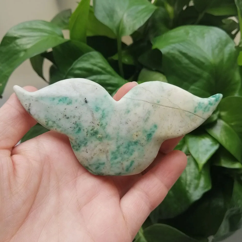 High Quality Green Jade Pumpkin Wing Shape Stone Hand Crafted For Gift&Home Decor ZT