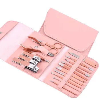 

Professional 16-piece Stainless Steel Rose Gold Manicure Tool Set Nail Clipper Set Tweezer Manicure Kit