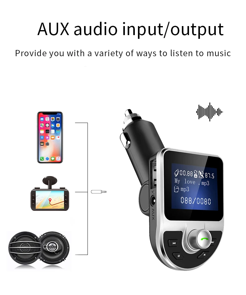 Bluetooth, беспроводное аудиоустройство Автомобильный mp3 музыкальный плеер автомобильный комплект громкой связи FM передатчик 5В 3.1A USB Зарядное устройство ЖК-дисплей Дисплей автомобильный fm-модулятор