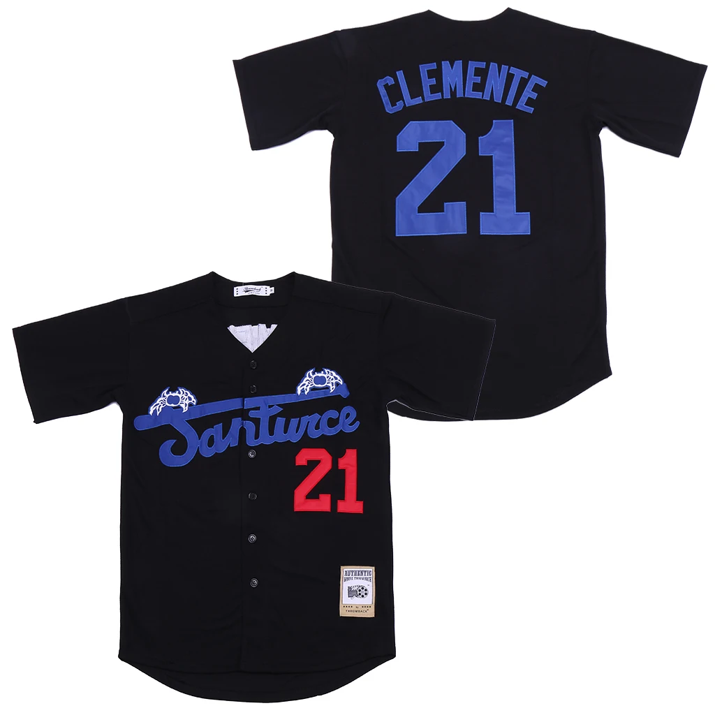Черный Спортивный костюм из Джерси Santurce Crabbers 21 Clemente, бейсбольные майки черного цвета, высокое качество,, спортивная одежда - Цвет: Черный