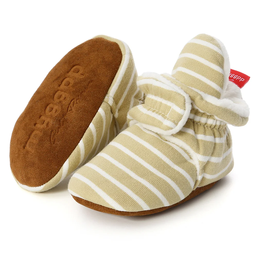 Детские носки обувь для мальчиков и девочек в полоску Gingham новорожденных малышей Первые ходунки ботиночки хлопок удобные мягкие Нескользящие младенческой пинетки