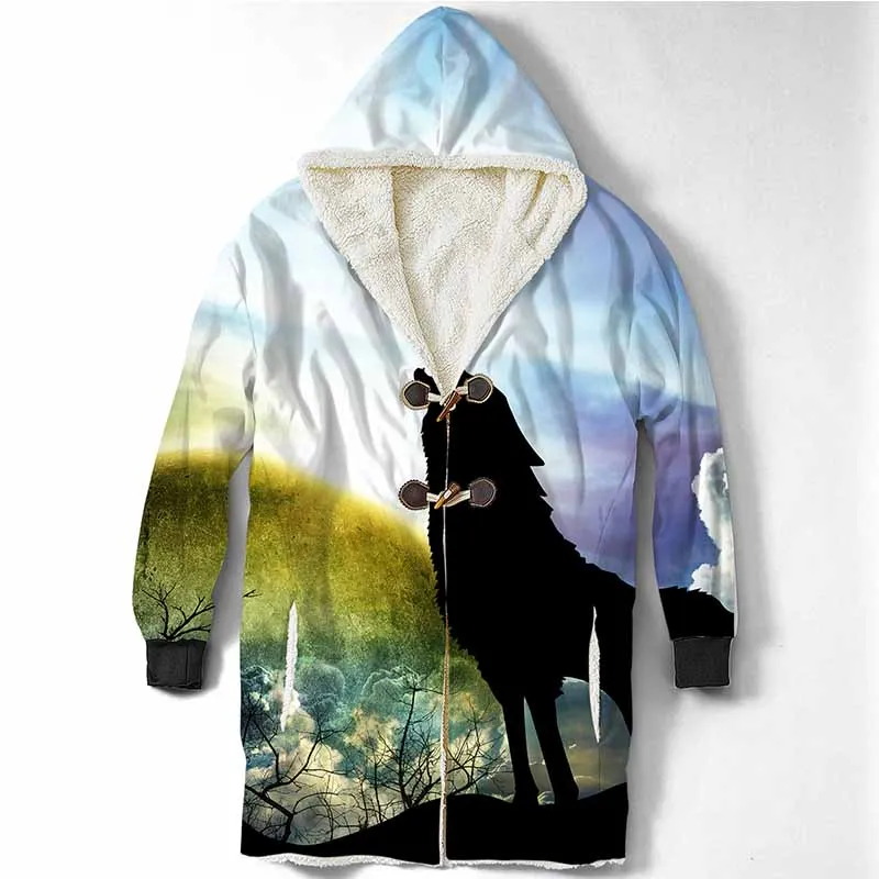 Animals Series Red Wolf Hooded Blanket For Guy Wearable Plush Sweater Coat Pullover Sleeves Fleece Throw Custom Blankets