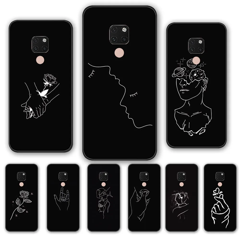 

Line art Lovers Kiss Heart Phone cases FOR HUAWEI MATE 10 20 30 Lite Huawei P30 P20 Pro P9 P10 Plus Back cover Fundas