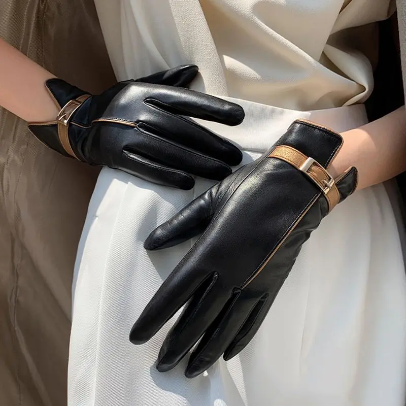 Guantes de cuero negro para mujer, guantes de piel de cabra importados de  alta calidad, cortos, dos estilos para mantener el calor en invierno -  AliExpress