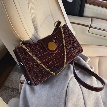 

High Quality Pu Leather Women Small Ladies Crossbody Bags Fashion Handbags Shiny Stone Pattern Chain Messenger Bag