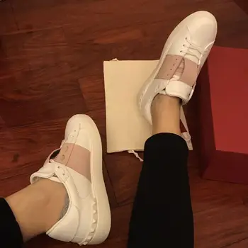 

2020 Studded White Shoes Women's Summer Thick Leather Shoes Casual Lace Running Shoes Women's Sport Shoes Men's Shoes Size 34-45