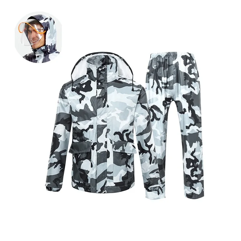 Gray camouflage Дождевик брюки костюм водонепроницаемый мотоцикл Дождевик Пончо Таблица размер большой размер рыболовный костюм дождевик мужчины и женщины - Цвет: Gray camouflage