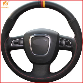 

MEWANT Black Genuine Leather Steering Wheel Cover for Audi A3 (8P) 2008-2013 A4 (B8) 2008-2010 A5 2008-2010 A6 (C6) 2007-2011