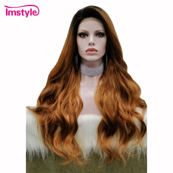 

Imstyle Long Synthetic Hair Lace Front Wig Brown Wigs For Women Wavy Wig Cosplay Daily Wig Heat Resistant Fiber Glueless
