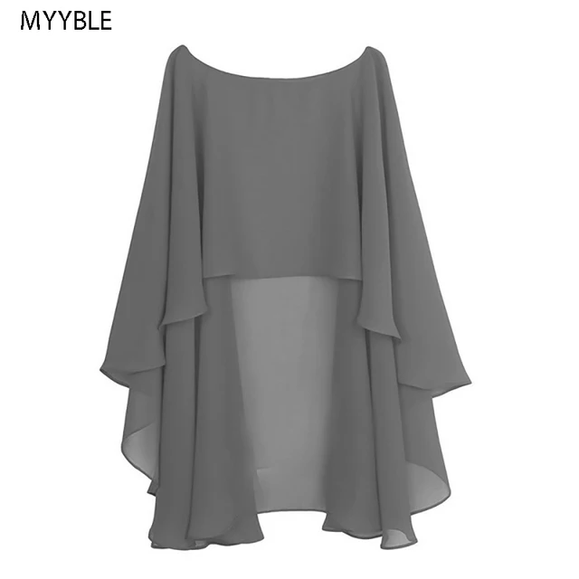 Womens Ladies Soft Wedding Capes Wedding Jacket Wraps Chiffon Shrug Bridal Bolero Long Shawl and Wraps Evening Wedding Cover Up gray