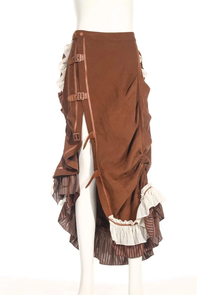 RQ-BL Brown Stripes Long Steampunk Skirt for women