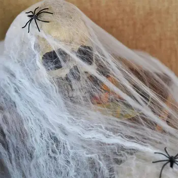

Simulate Spider Cotton Spider Web Props Bar Back Room Ghost House Outdoor Halloween Decor White spider cotton 300g+60 spiders