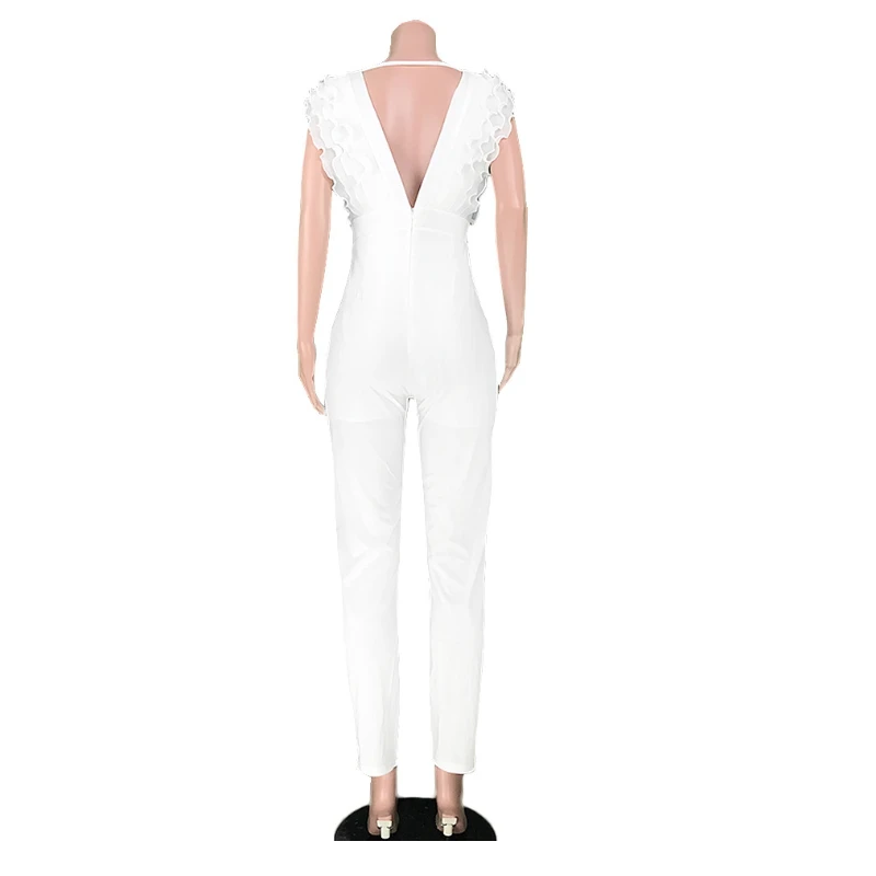 Selvedge элегантные комбинезоны с оборками для женщин с открытой спиной Комбинезоны и детские комбинезоны для женщин глубокий v-образный вырез формальный Королевский белый