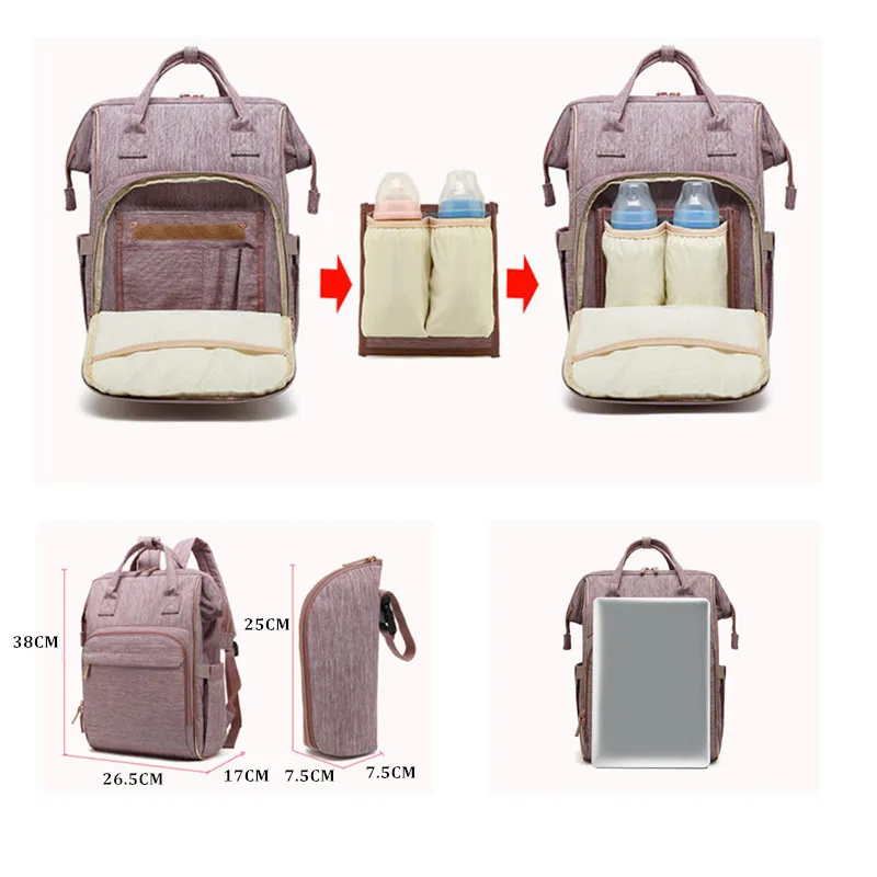 Diaper Backpack Women Large Diaper Bag For Mom And Dad with Insulated Pockets and Stroller Straps and Changing Pad