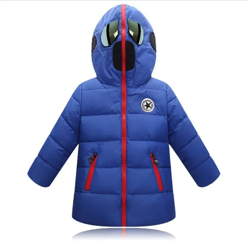 Зимние хлопковые пальто для мальчиков и девочек с очки с толстыми стеклами, детская хлопковая куртка Модные Детские пальто Размер 110-160 - Цвет: Синий