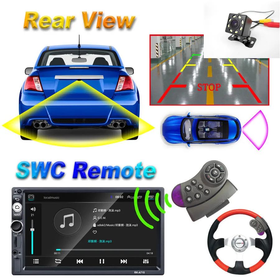 " 2Din Android 8,1 автомобильный MP5 плеер 1080P четырехъядерный wifi phonelink gps Bluetooth с FM и цифровым Радиовещанием с 8LED задней камерой