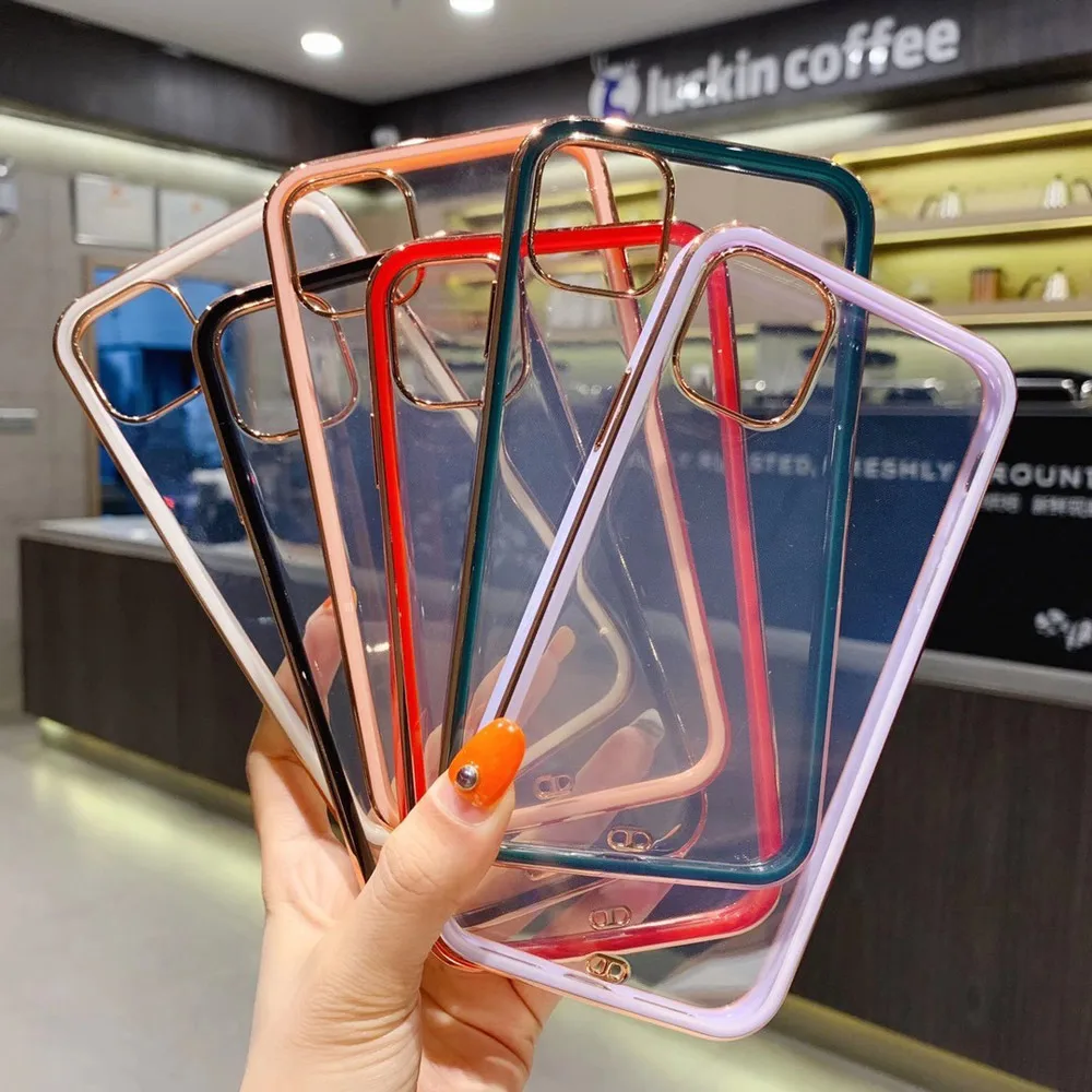 US $232.32 100Pcs Square Electroplating Clear Phone Cases For IPhone 12 Mini 11 Pro Max XR X XS Max 7 8 Plus Colorful Soft TPU Back Cover