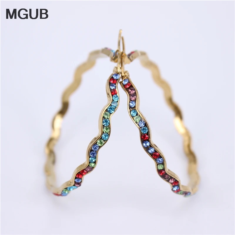 

Fashion Multiple size Rhinestone Hoop Earrings For Women Statement Gold Color Round Circle Hoop Earring Party Gift LH780