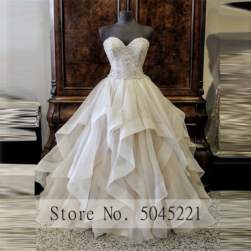 Женское бальное платье из тюля Robe De Mariee украшенное бусинами с оборками на заказ