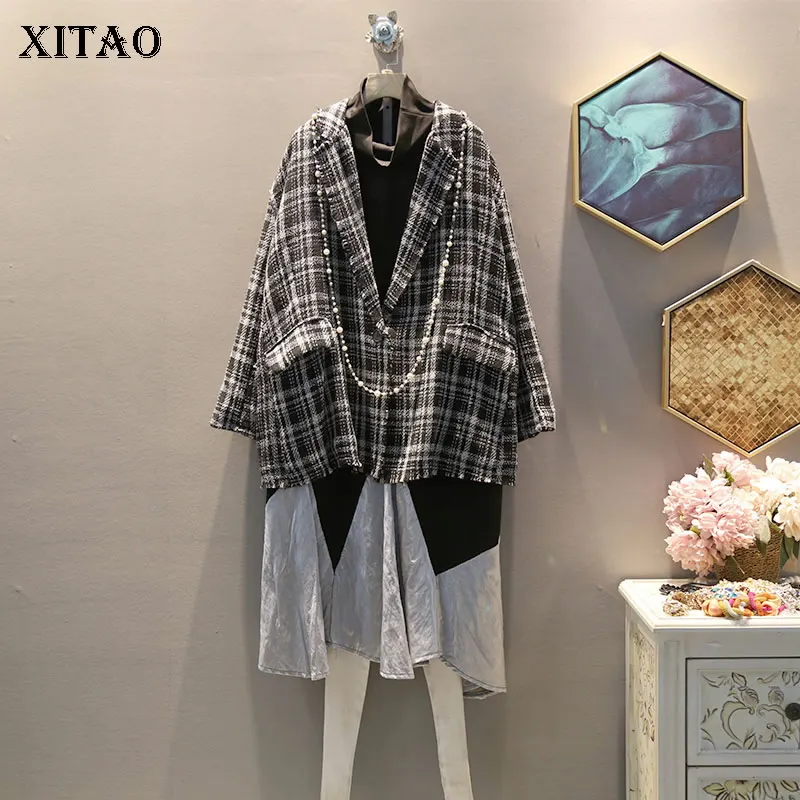 XITAO клетчатая свободная маленькая куртка с карманами для женщин 2019 Осенняя мода