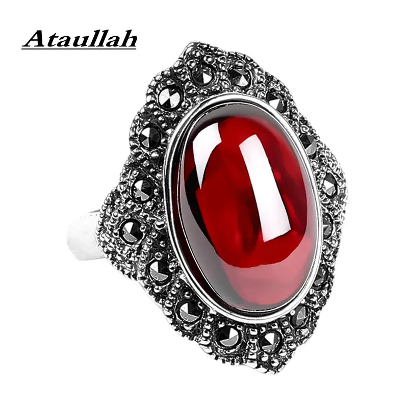 Ataullah Punk Vintage Boho Antique Natural Ruby Chalcedony Ring Gemstone Rings Silver 925 Jewelry for Woman Gift RW114