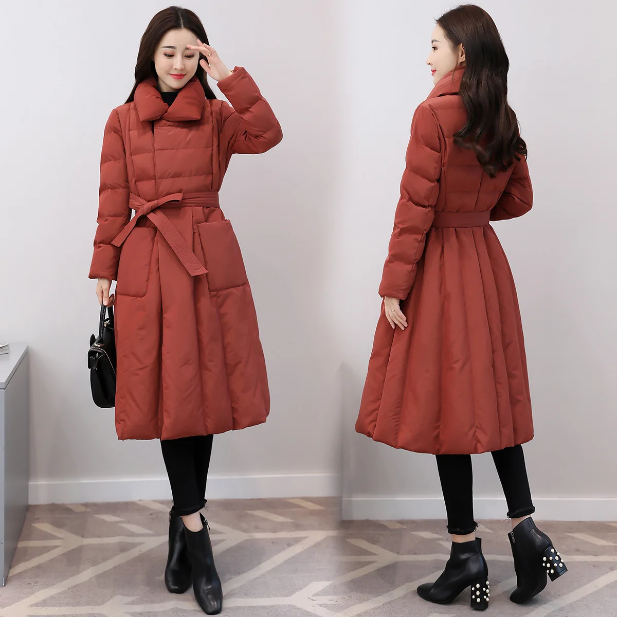 

2019 Winter Cotton-padded Clothes/Cotton Coat Sweet Fresh Simple Slim Fit Slimming Long Sleeve Mid-length Suit Collar