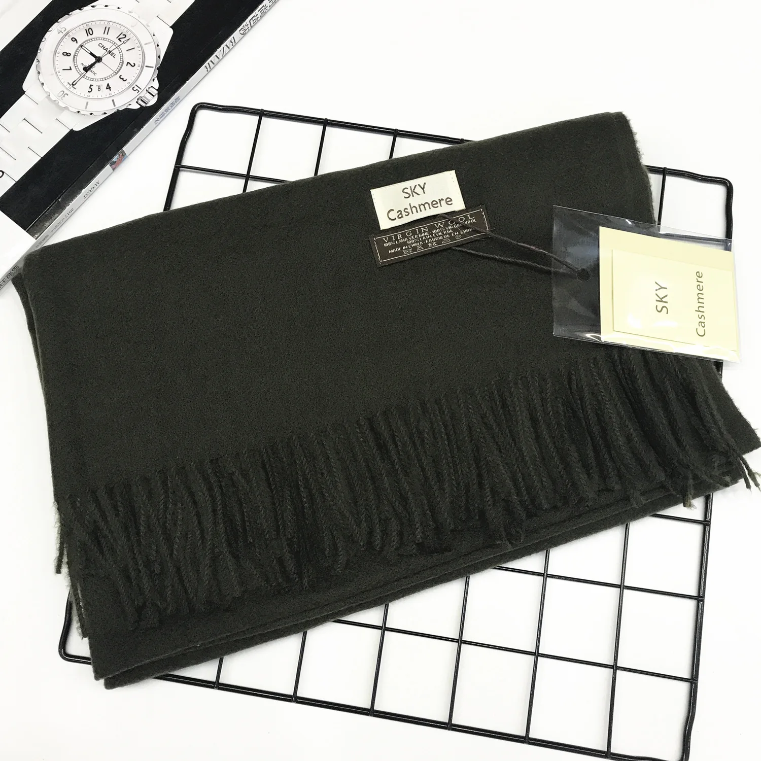 Dark green Женские шарфы, кашемировые, толстые, унисекс, Одноцветный шарф, пашмина, шаль, женская накидка, хиджаб, палантины с кисточками, длинная голова, 260 г - Цвет: Dark green