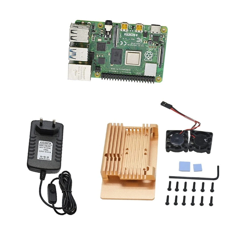 Для Raspberry Pi 4 Модель B 4G ram DIY Kit с алюминиевым ЧПУ сплав чехол охлаждения двойной вентилятор 5 в 3A адаптер питания