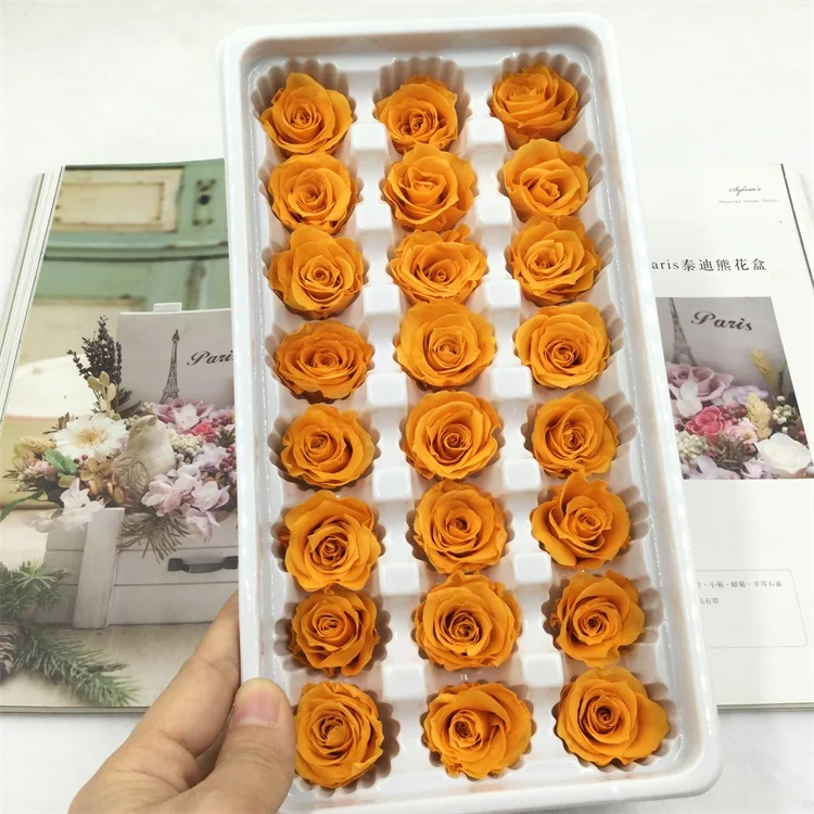 Orange 24 шт./кор. вечные цветы розы immber 2-3 см диаметр День матери подарок вечная жизнь цветок Материал Подарочная коробка уровень B - Цвет: Orange