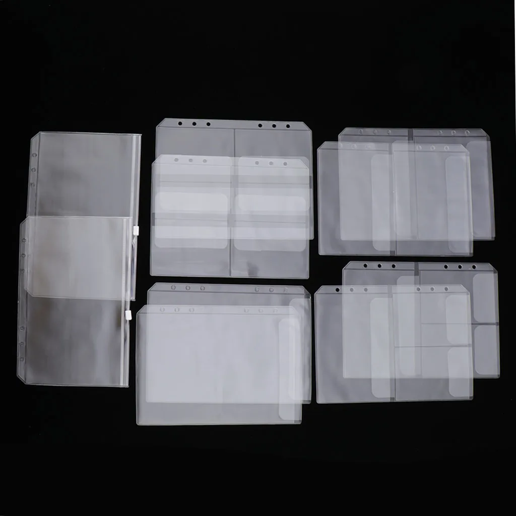 10 Pack A5 Binder Pocket with 6 Holes Binder Sleeves PVC Document Filling Bags Binder Folders - Fit for 6 Rings Notebook