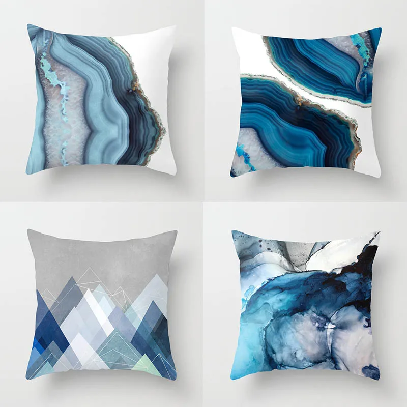 

45 * 45CM pillow case Blue abstract geometric printed polyester pillowcase Square decorative pillowcase