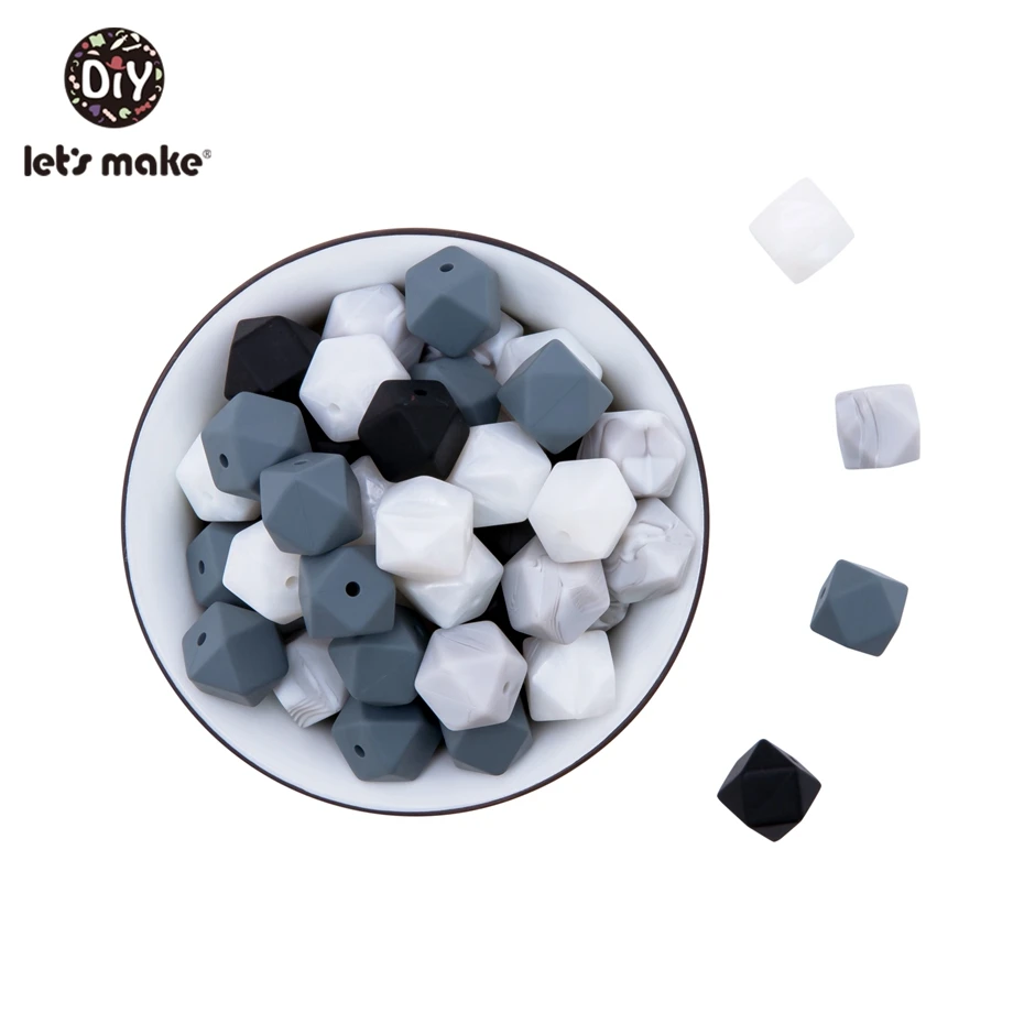 Let'S Make 20Pc 14Mm Hexagon Silicone Teether Beads Baby Tiny Rod Multifaced Baby Teething Toy Beaded Silicon Baby Teether Toy - Цвет: black series