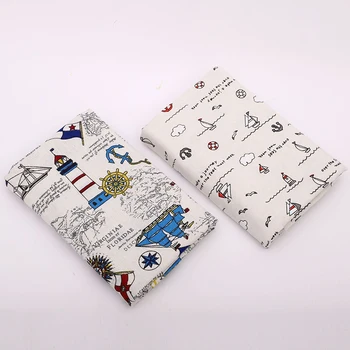 

50cmx140cm Sailboat Printed Fabric Cotton Linen Handmade DIY Sewing Fabric Handcraft Cloth DIY Patchwork Material