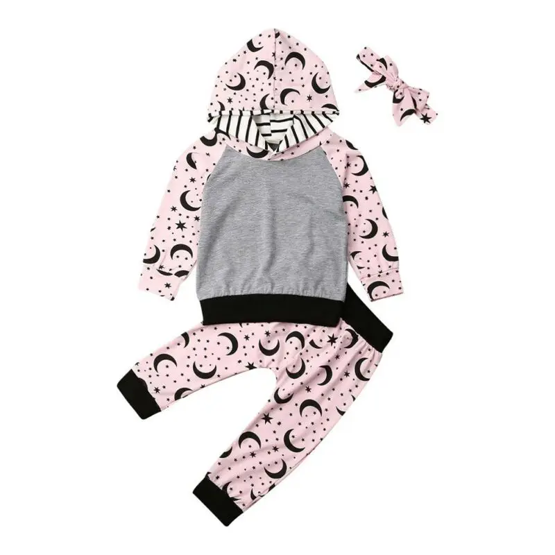 

Focusnorm 3Pcs Infant Baby Girls Clothes Hooded Tops Sweatshirt Pants Headband 3PCS Autumn Outfit Set