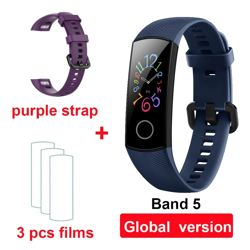 Huawei Honor Band 5/4, измеритель уровня кислорода в крови, 0,95 дюймов, фитнес-браслет, трекер, пульсометр, 5 АТМ, водонепроницаемый, Bluetooth 4,2, смарт-браслет - Цвет: blue GL purple