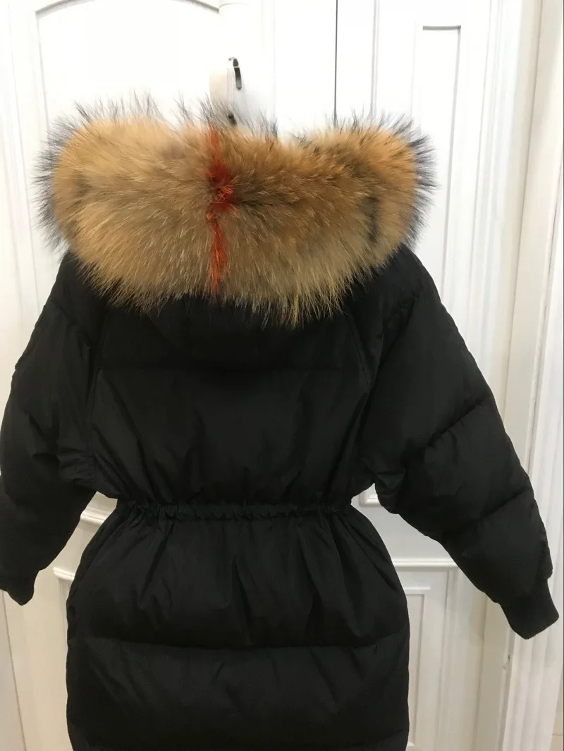 Скидка, сезон, стиль, корейский стиль, свободный и большой размер, с завязками на талии, с большим меховым воротником, средней длины, толстый пуховик