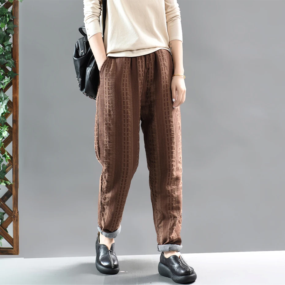 Women Cotton Padded Pants Trousers Big Long Loose Retro Vintage Fashion Casual for Autumn Winter AZ33211821
