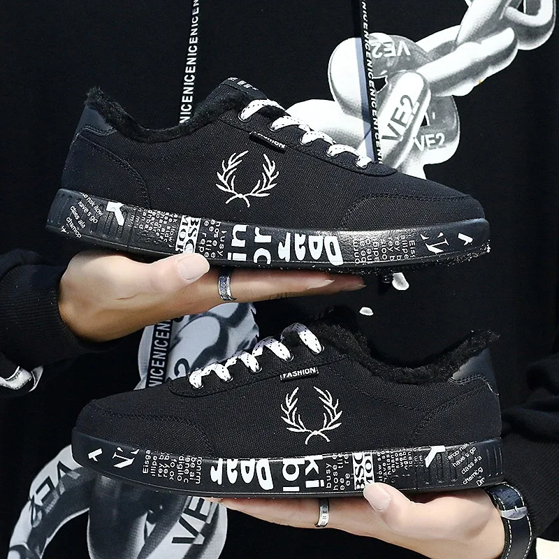 

Winter Low Top Couples Cotton-padded Shoes plus Velvet Warm Versatile Sports Footwear Men's plus Cotton Students Skate Shoes
