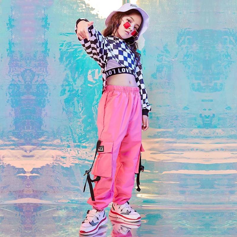 Kids Hip Hop Clothes Girls Jazz Street Dance Costume Children Ballroom Dancewear Sweatshirt Pants Set Stage Outfit DQS2563
